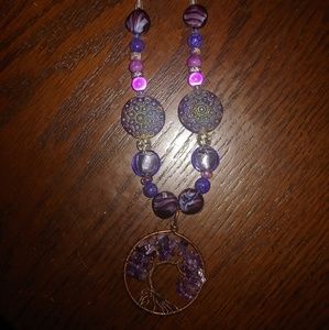 24in purple tree of life handmade beaded neck lace